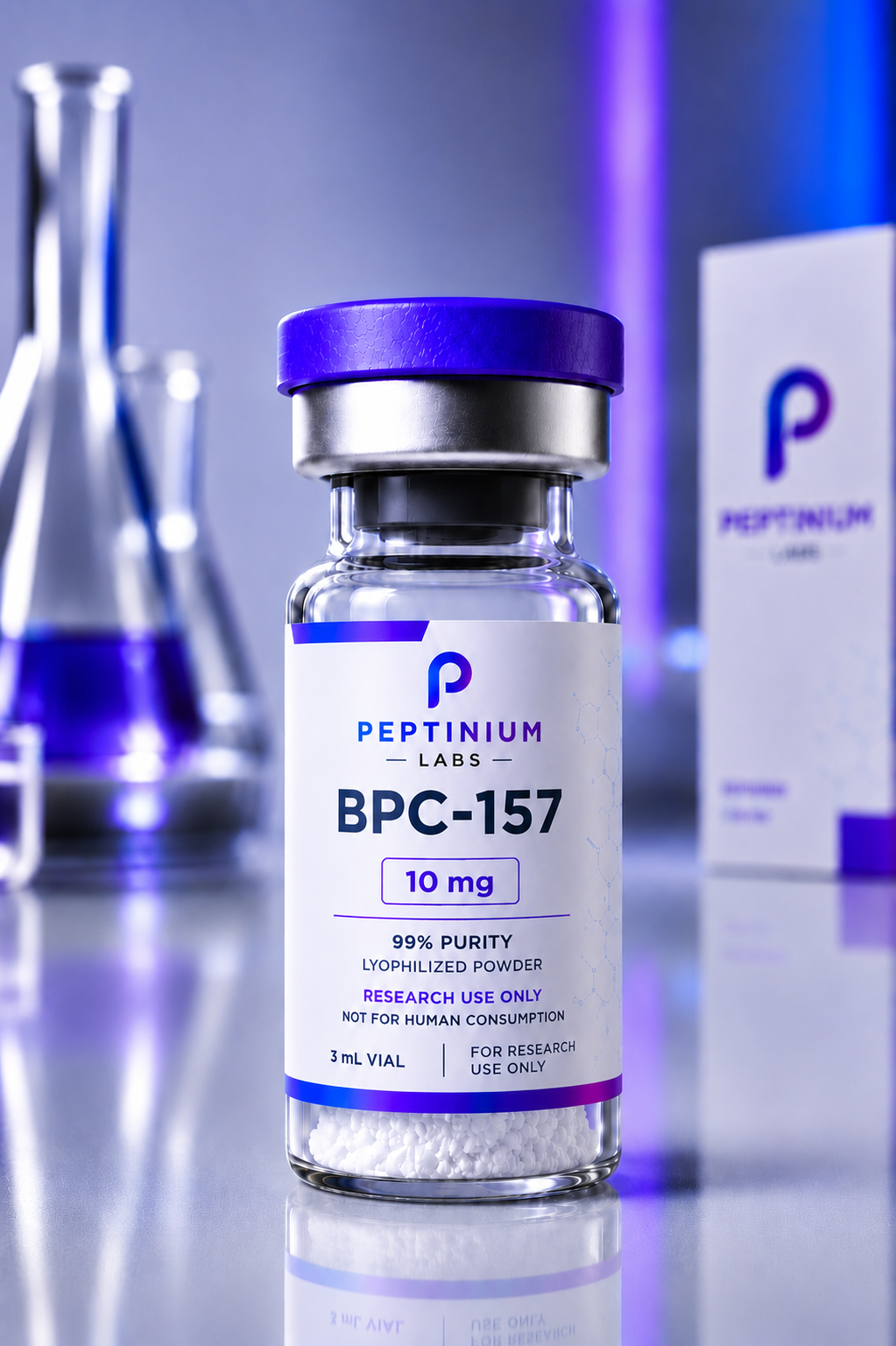 Flacon BPC-157 10 mg — peptide de recherche Peptinium Labs (Research Use Only)