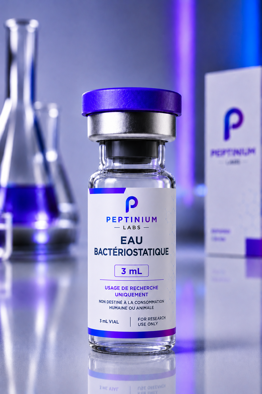 Eau bactériostatique 3 mL — consommable de laboratoire Peptinium Labs