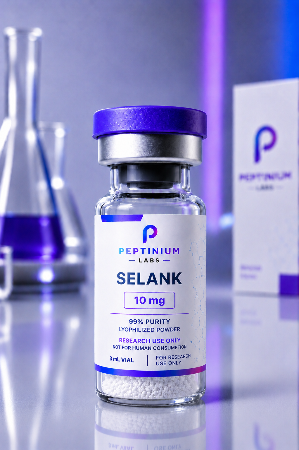 Flacon Selank 10 mg — peptide de recherche Peptinium Labs (Research Use Only)