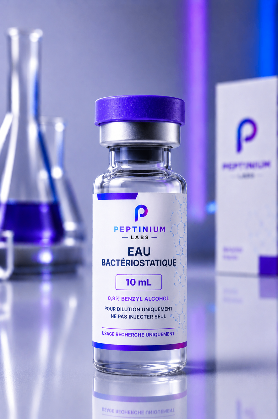 Flacon Eau bactériostatique 10 mL — peptide de recherche Peptinium Labs (Research Use Only)