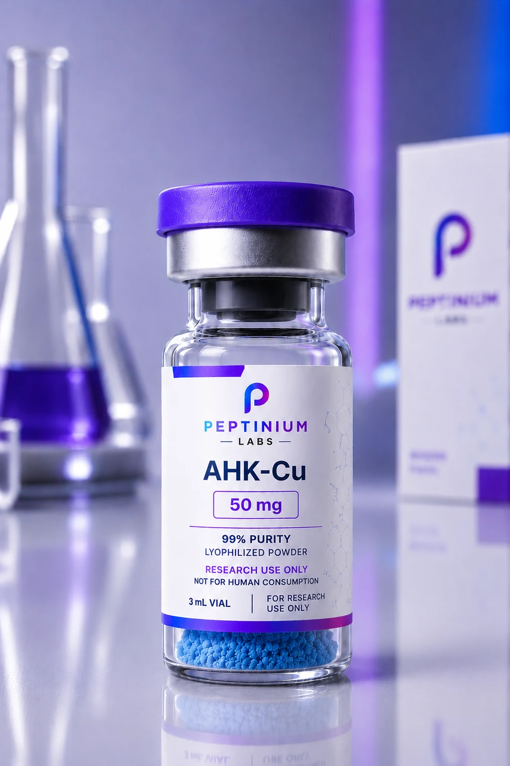 Flacon AHK-Cu 50 mg — peptide de recherche Peptinium Labs (Research Use Only)