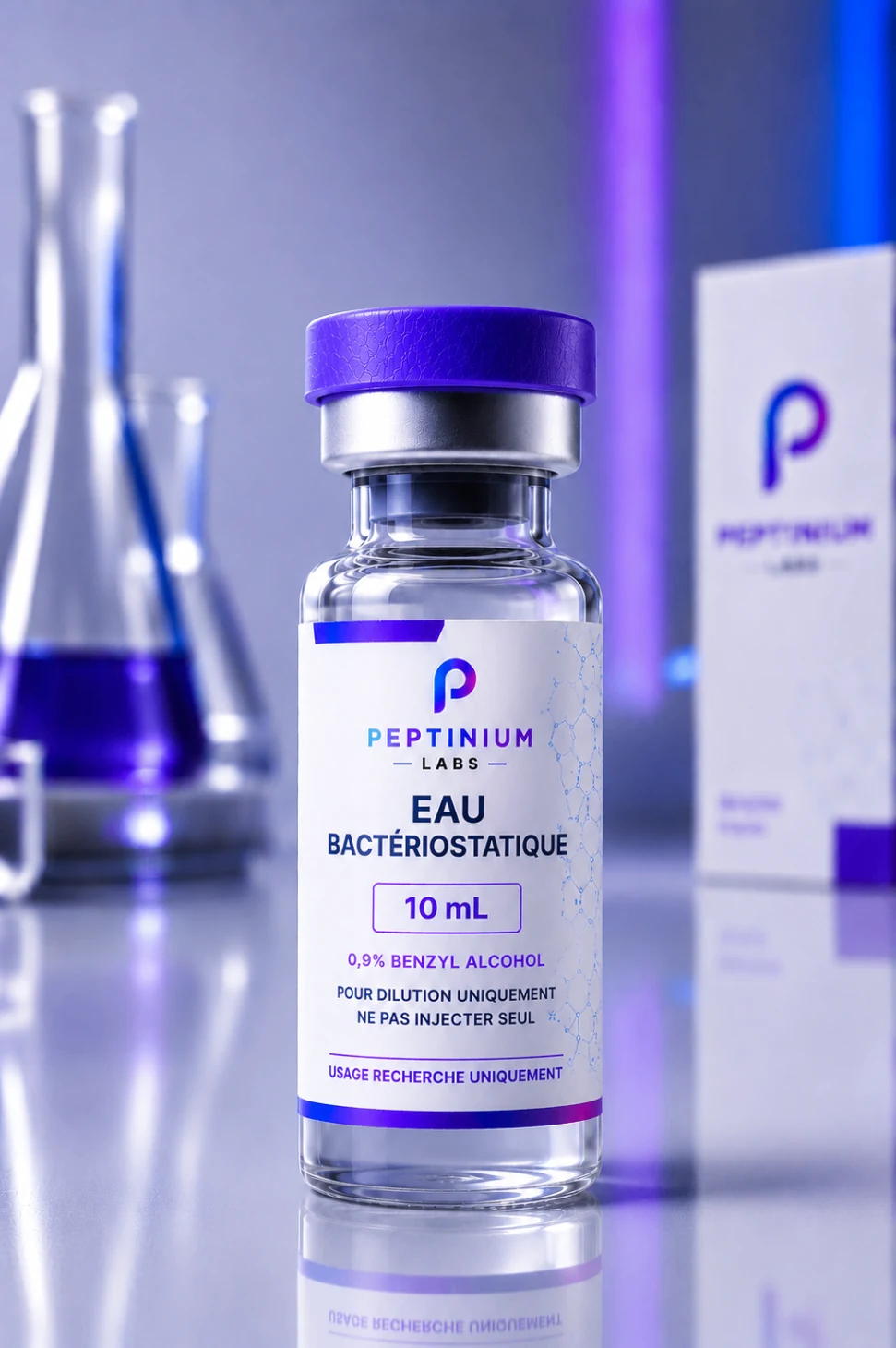 Flacon Eau bactériostatique 10 mL — peptide de recherche Peptinium Labs (Research Use Only)