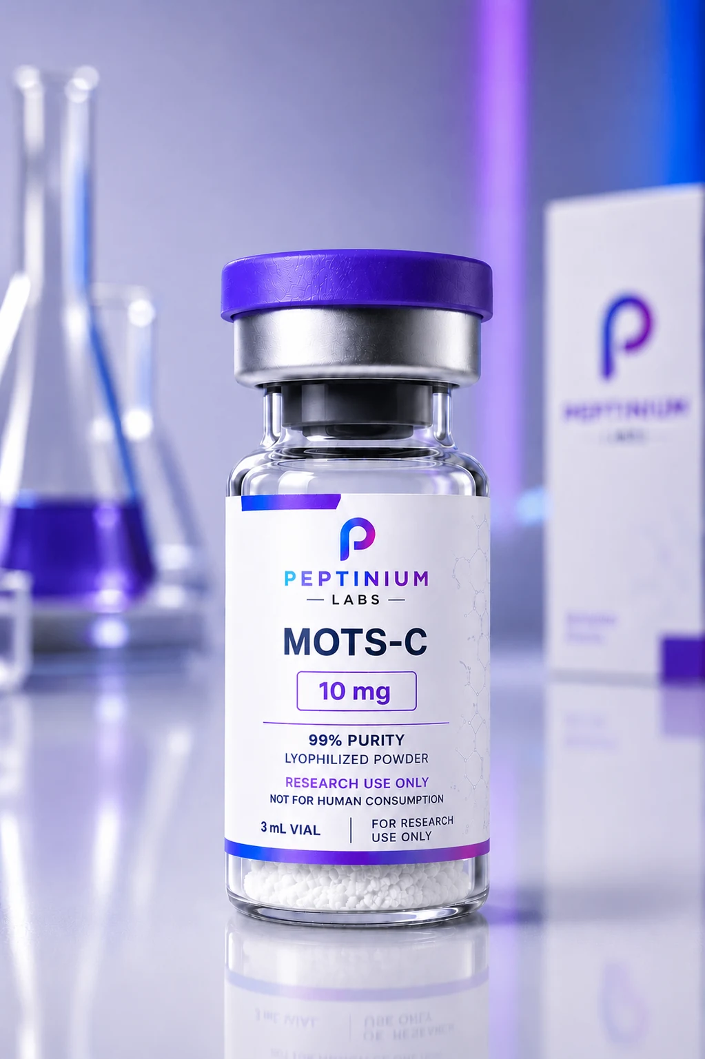 Flacon MOTS-c 10 mg — peptide de recherche Peptinium Labs (Research Use Only)