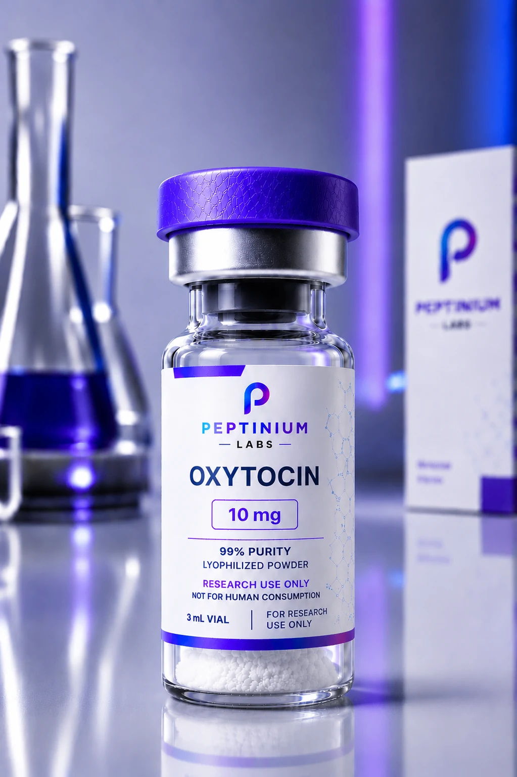Flacon Oxytocine 10 mg — peptide de recherche Peptinium Labs (Research Use Only)