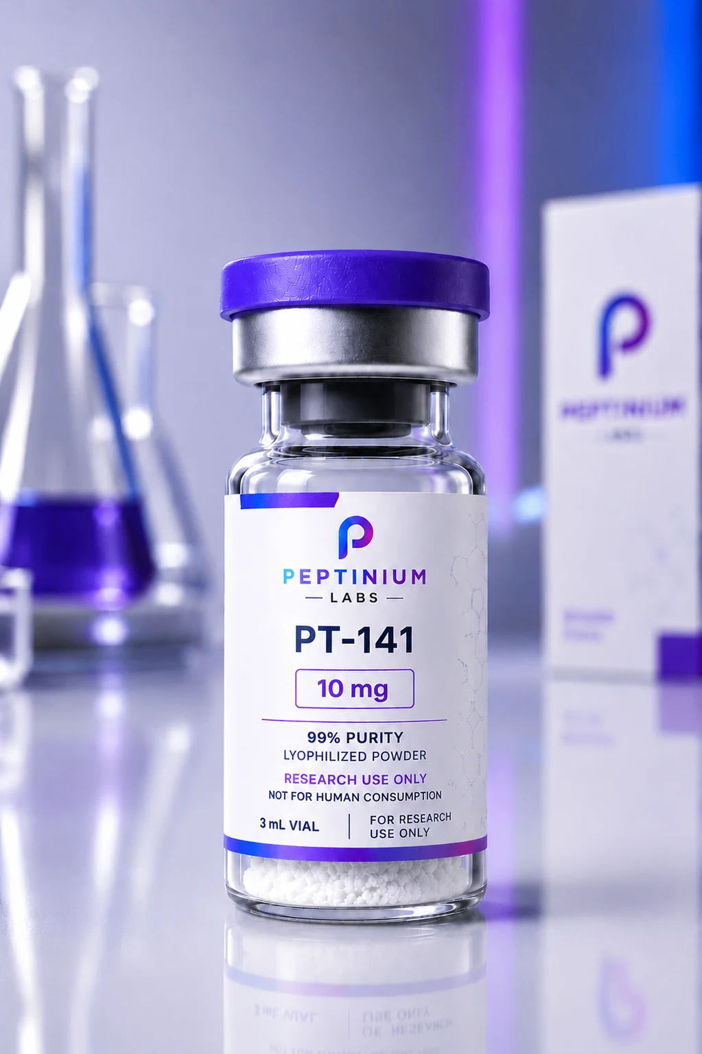 Flacon PT-141 10 mg — peptide de recherche Peptinium Labs (Research Use Only)