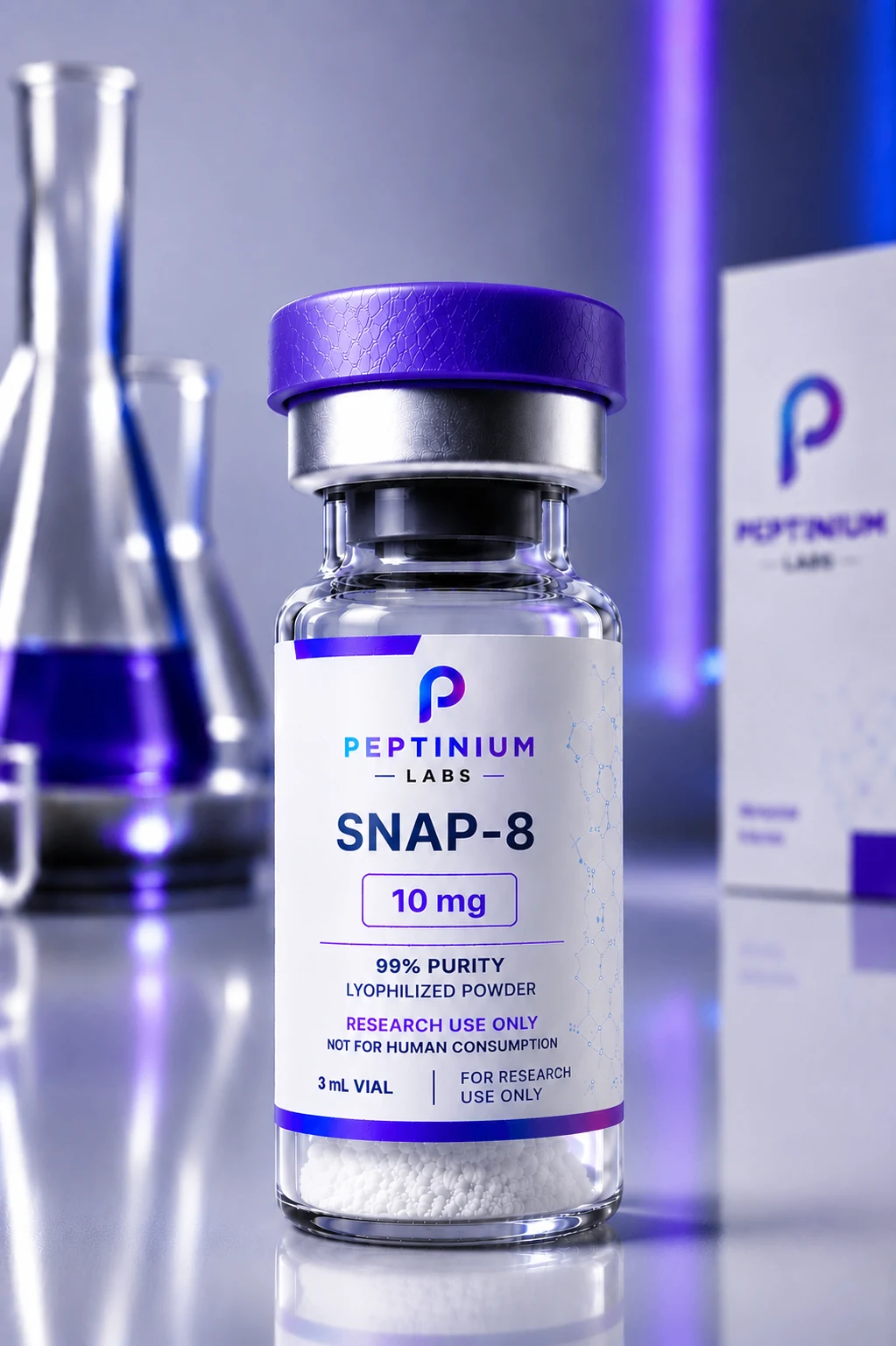 Flacon SNAP-8 10 mg — peptide de recherche Peptinium Labs (Research Use Only)