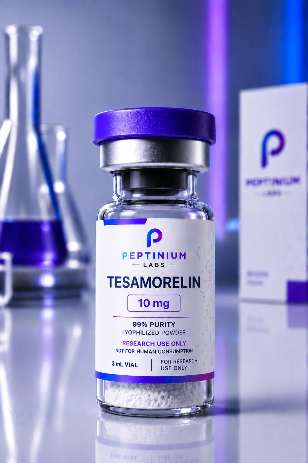 Flacon Tesamorelin 10 mg — peptide de recherche Peptinium Labs (Research Use Only)