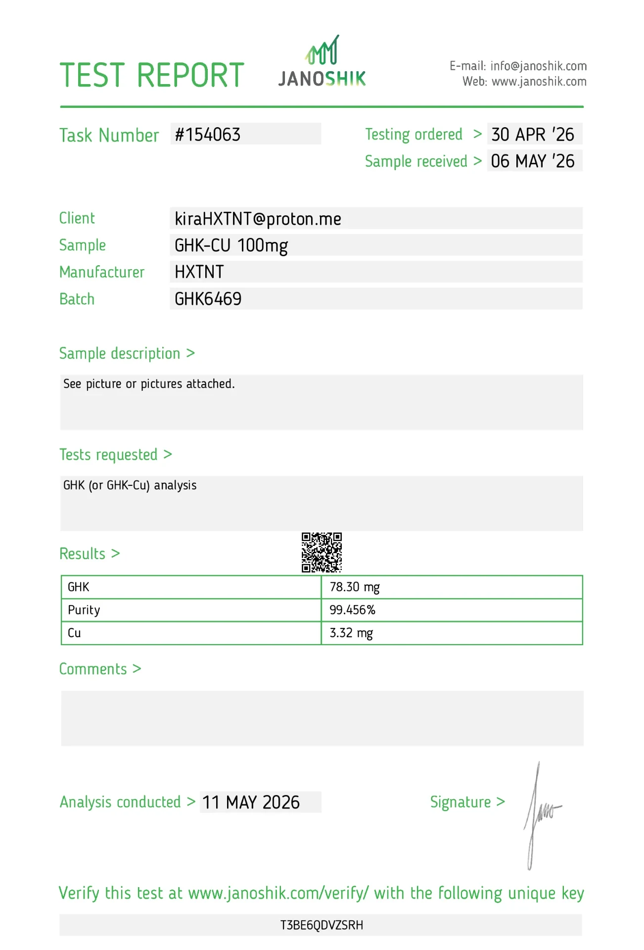 Certificat d'analyse GHK-Cu 100 mg — Peptinium Labs