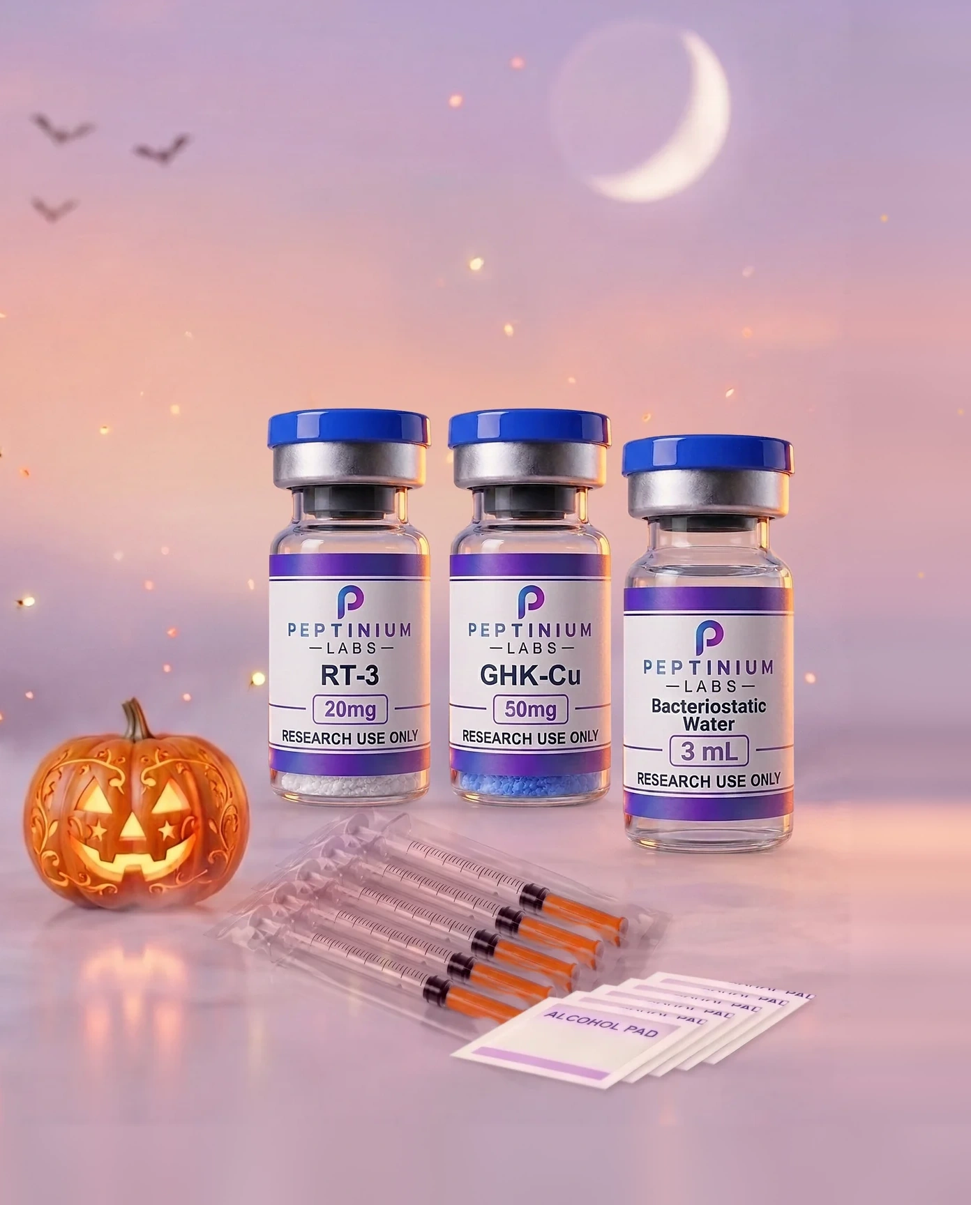 Flacon Pack Synergie RT-3 + GHK-Cu 20 mg + 50 mg — Research Use Only