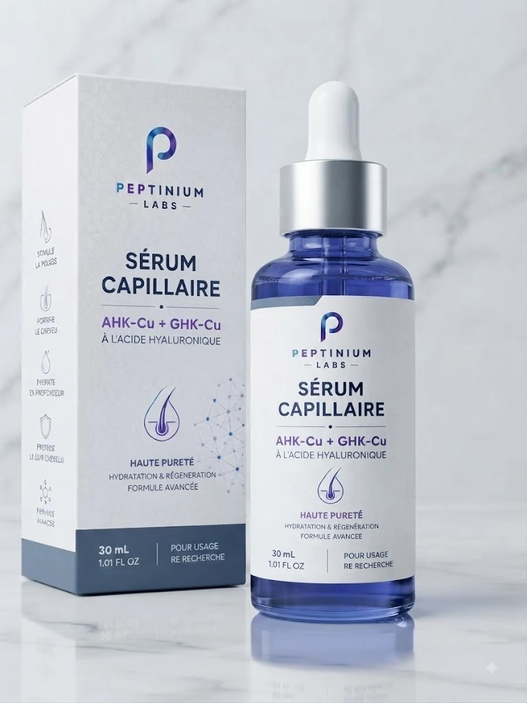 Flacon Sérum Capillaire AHK-Cu + GHK-Cu 30 mL — peptide de recherche Peptinium Labs (Research Use Only)