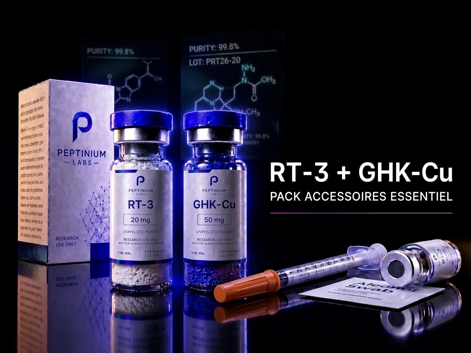 Flacon Pack Synergie RT-3+Cu 20 mg + 50 mg — peptide de recherche Peptinium Labs (Research Use Only)